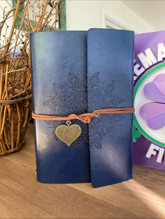 Navy Blue Wrap Journal with Heart Charm