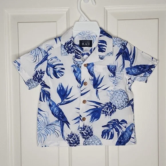 THE Children's Place Parrot Poplin Button Down Shirt 18-24M NWT