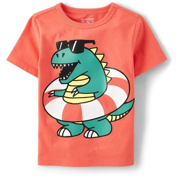 The Children's Place Orange and Green Short Sleeve dinosaur Tee