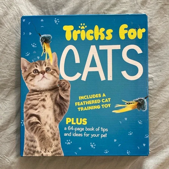 Tricks for Cats Book with Feathered Cat Training Toy - Blue