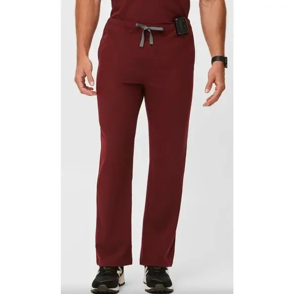 FIGS Pisco Basic Scrub Pants Burgundy Pull-on Elastic-Waist Straight Leg Size L
