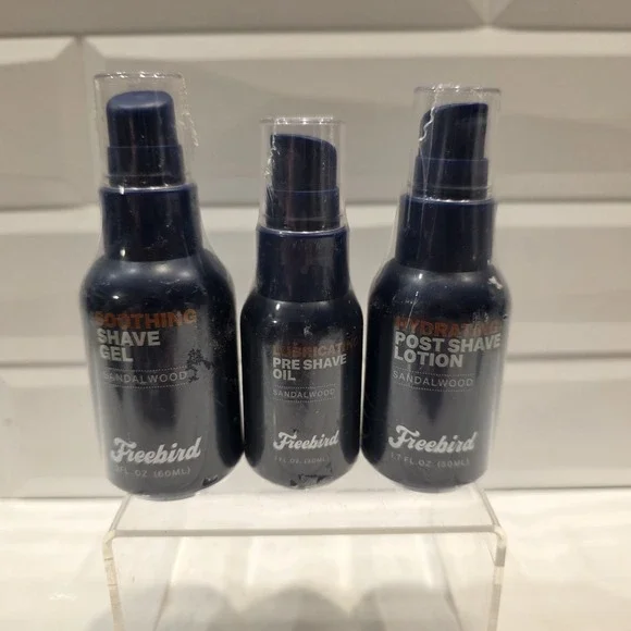 Freebird Pre Shave Oil 1oz Shave Gel‎ 2oz & Sandalwood Moisturizer 1.7oz