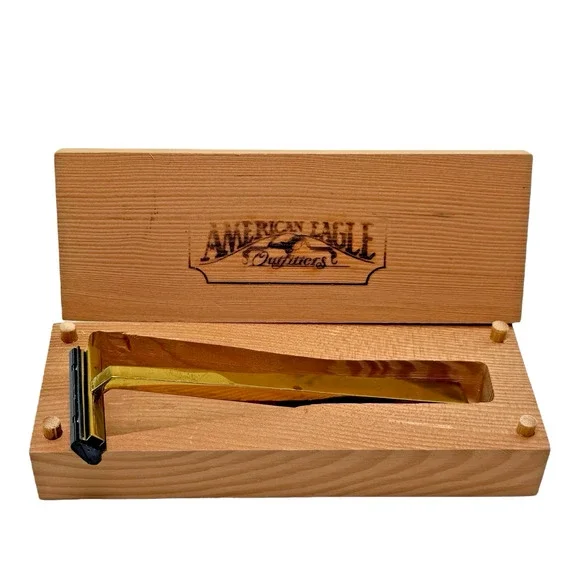 VTG 1980's Solid Brass Shaving Razor American Eagle Outfitters w/ Wood Box Case
