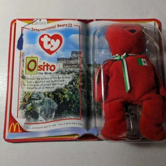 NEW- Vintage Ty Beanie Baby Original OSITO Mexican Red Bear McDonald's unopened