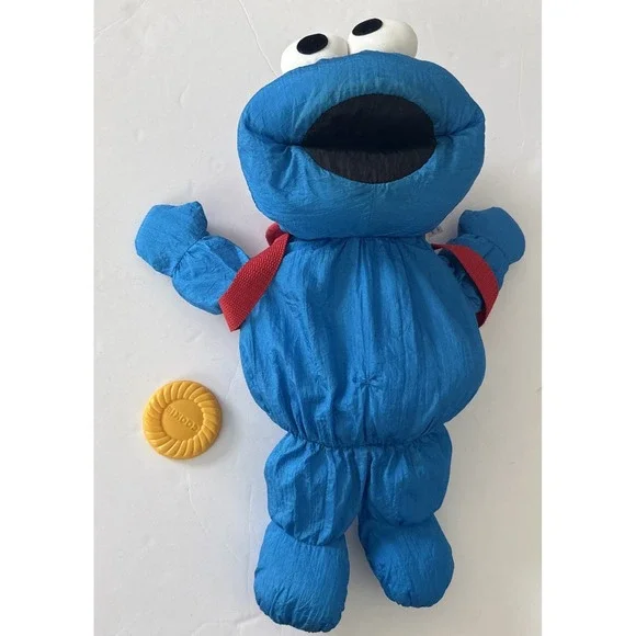 VTG Hungry Cookie Monster Parachute Plush 1995 Sesame Street Tyco Backpack 62714