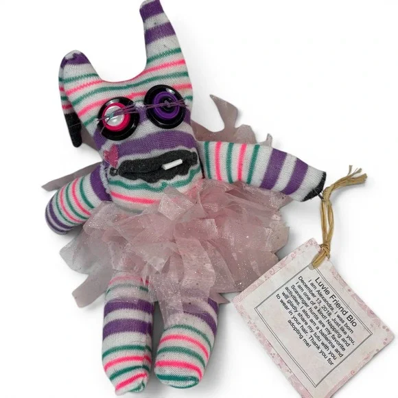 Luvie Friend Alexandra Sock Monster Plush Ballerina Striped Handmade Toy 11 inch