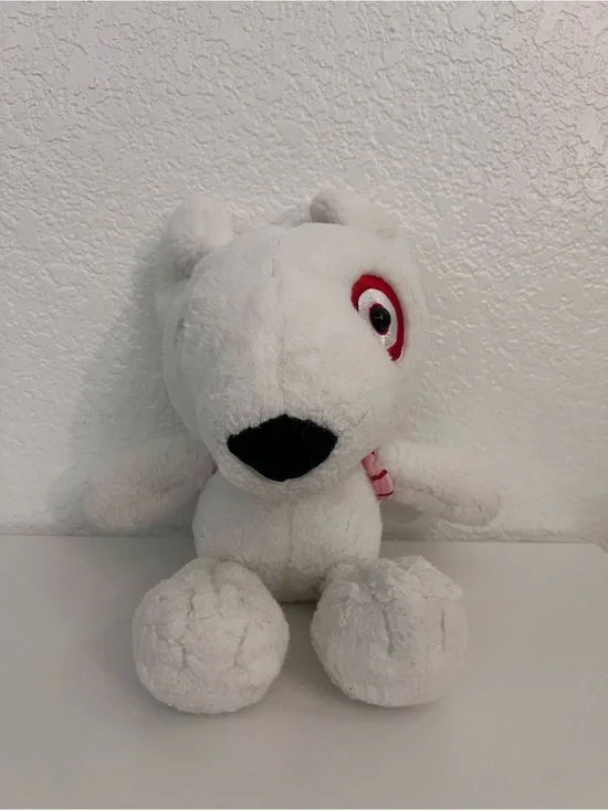 Target Bullseye Dog Plush White Mascot Stuffed Animal Pink Plaid Scarf Toy