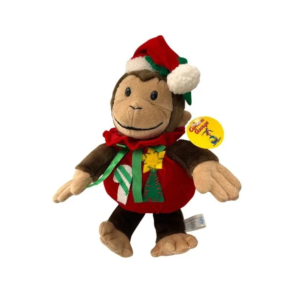 Vintage Curious George Christmas Holiday Plush Monkey Santa Toy‎ Network Stuffed
