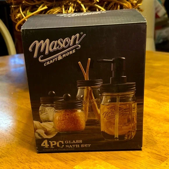 Mason jar bathroom set 4 piece glass jars