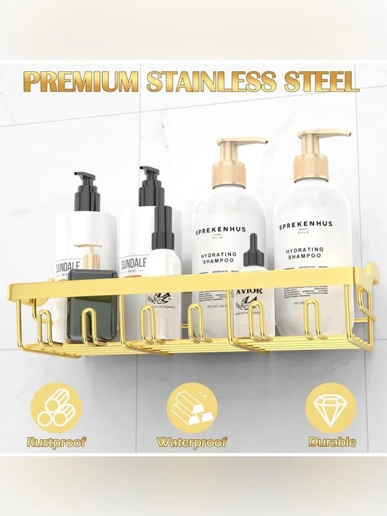 Gold Stainless Steel Shower Caddy Shelf x2