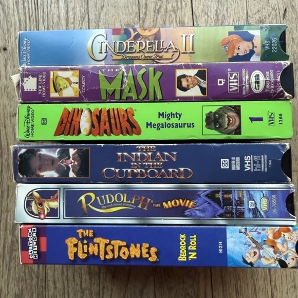 Lot of 6 Mix Genre VHS Tapes in Original Case Mask/Ciderella 2/Dinosaurs/etc