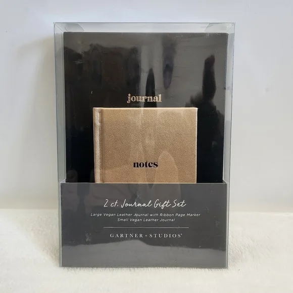 Gartner Studios Black Gold Vegan Leather Journal 2 Piece Gift Set NWT