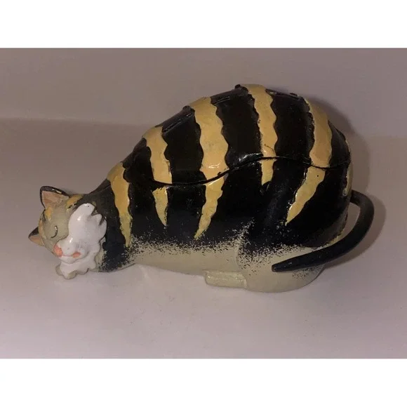 Vintage Harmony Kingdom Mimas Cat Trinket Box Meow At The Moon