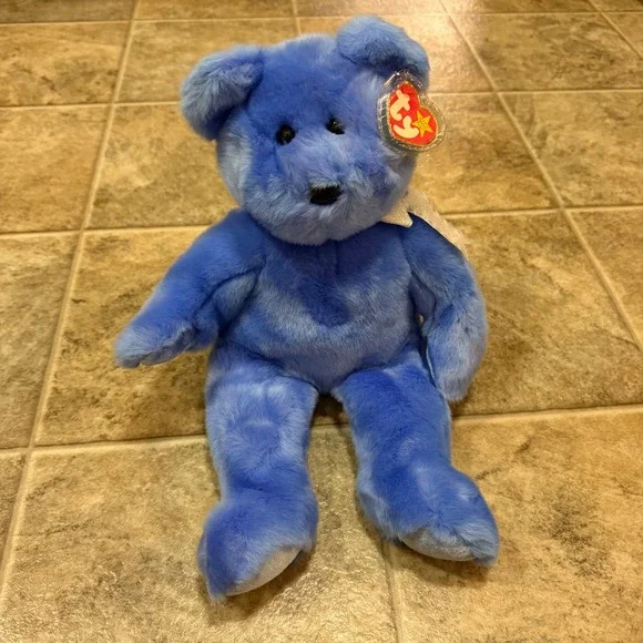 Ty Beanie Buddy Clubby II Blue Bear Plush Silver Ribbon 1999 14 inch 09991 VTG