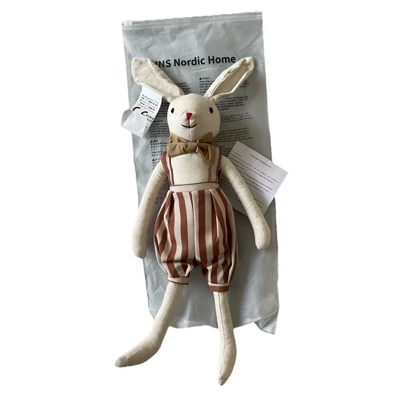Nordic Home Linen Bunny Plush Doll Neutral Scandinavian Cottagecore Rabbit Decor