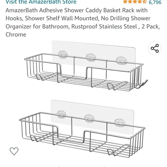 Adhesive shower caddy basket rack with hooks. Shower shelve wall mounted…
