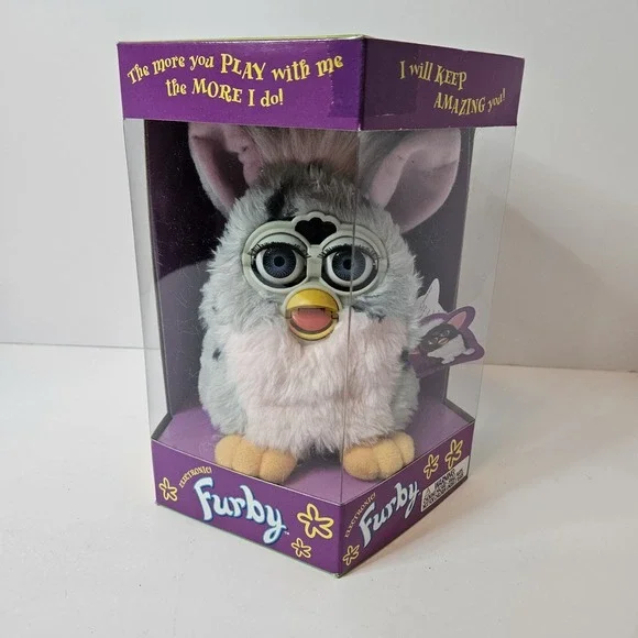 1998 VINTAGE FURBY Snow Leopard Grey-Pink with BLUE Eyes NEW and SEALED Tiger Co