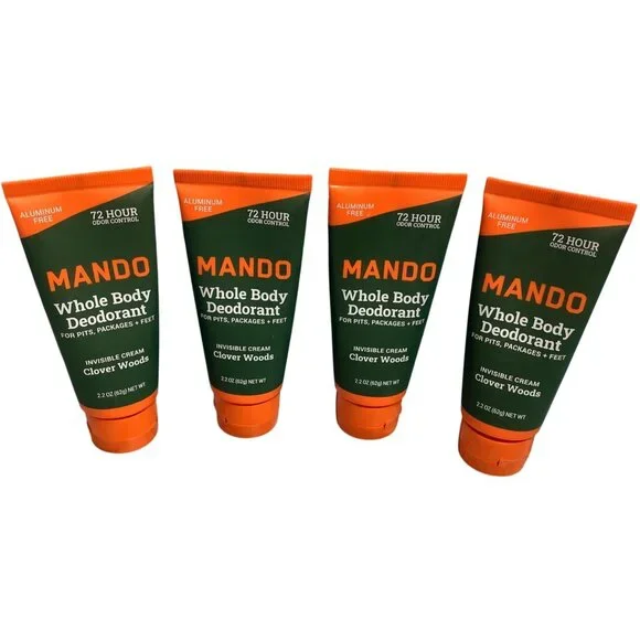 4 Mando Whole Body Deodorant Clover Woods Scent 2.25 Oz For Pits & Feet