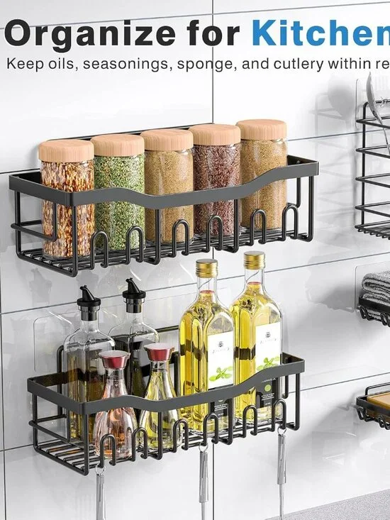 EUDELE Adhesive Shower Caddy (5‑Pack) | Rustproof Stainless Steel | No‑Drill Bat