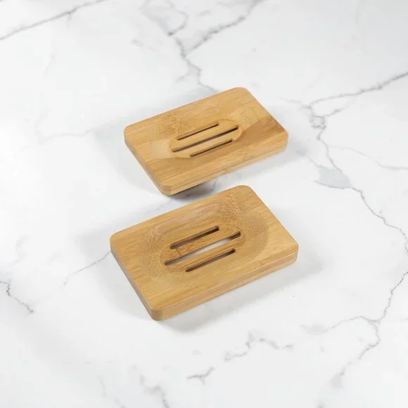 Set of 2 Natural Bamboo Wood Soap Holder