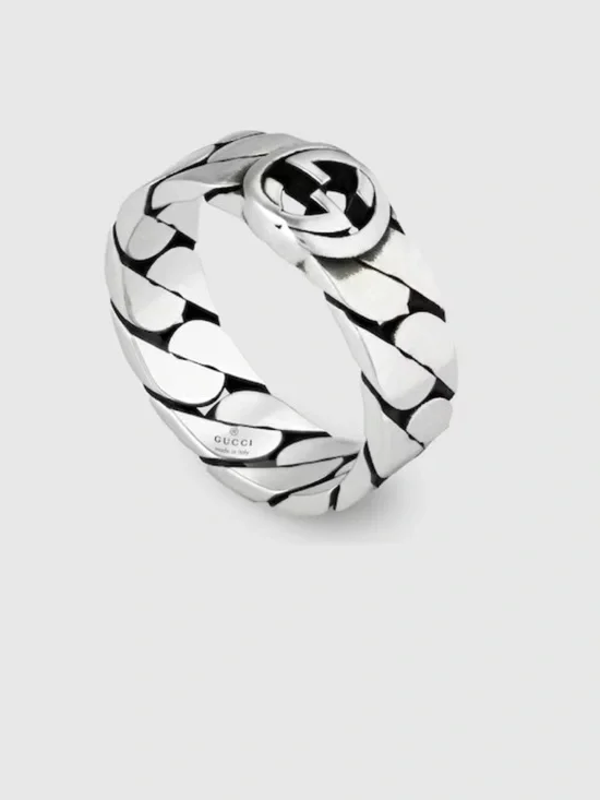 NWB GUCCI WIDE INTERLOCKING STERLING SILVER RING DESIGNER SZ: 21