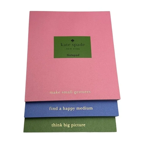 Kate Spade New York 3 Piece Notepad Set Pink Blue Green Gold Foil Sentiments NEW