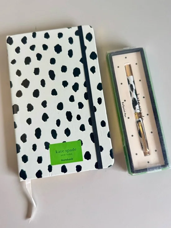 Kate Spade Lot of Large Flamingo Dot Notebook & Modern Ballpoint Pen Set NWT