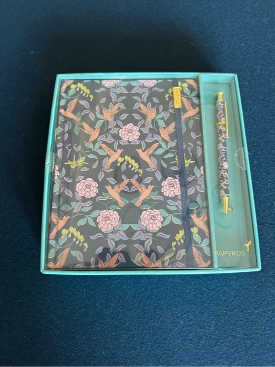 Papyrus Teal Gift Box beautiful notebook& coordinating pen. Floral/bird design