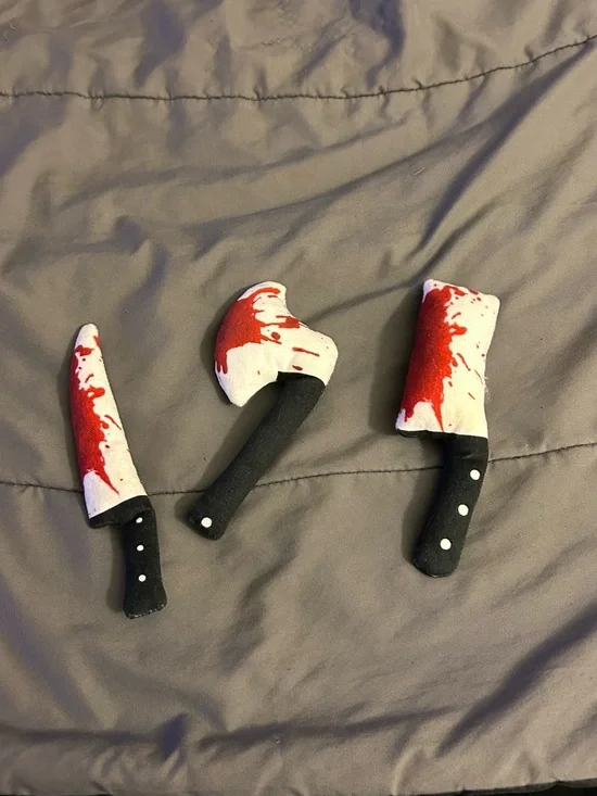Set of 3 Plush Bloody Knife Cat Toys