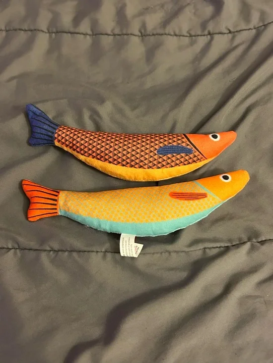 Orange & Teal Plush Fish Cat Toys - Set of 2