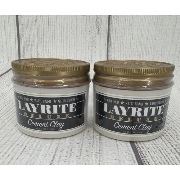 Layrite Deluxe Cement Clay 4.25 Oz (Lot of 2) High Hold Matte Finish Wax Gel