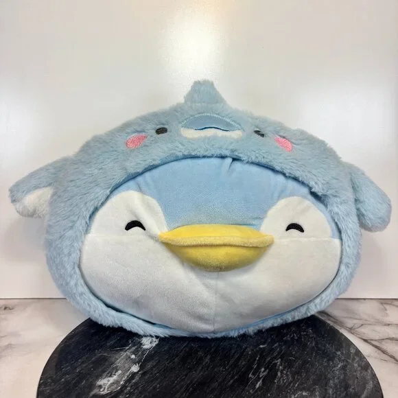 Miniso Ocean Penguin Head Shape Pillow Plush Stuffed Animal Blue 13”