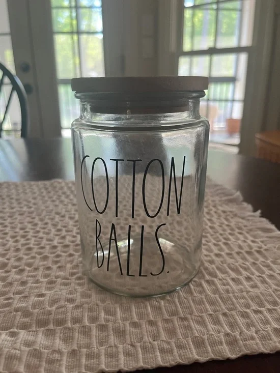 Glass Cotton Balls Jar with Wood Lid