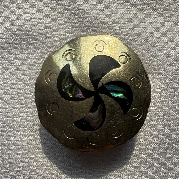 Vintage Alpaca Mexican Silver & Abalone Shell Pill Box