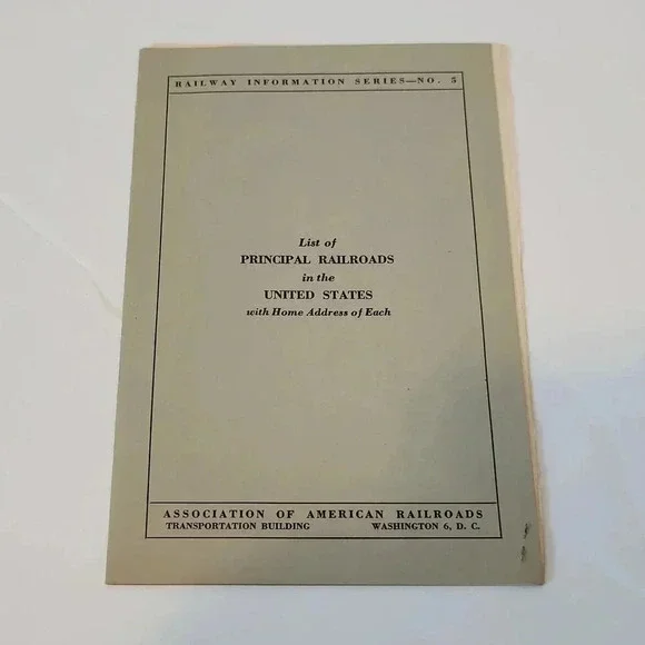 1944 List of Principal Railroads in the United States with Home Address Vintage