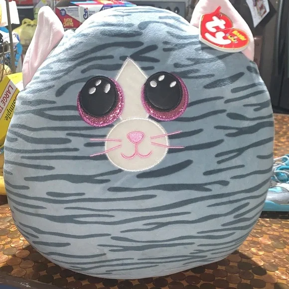 Ty Blue and Pink Striped Cat Plush