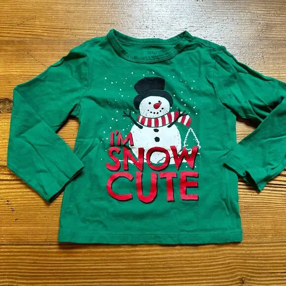 The Children's Place green‎ snowman long sleeve shirt SIZE 2T