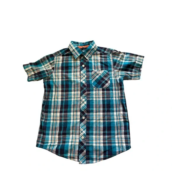 The Children's Place Boys‎ Plaid Button Down Shirt Size 7/8 M Blue Short Sleeve