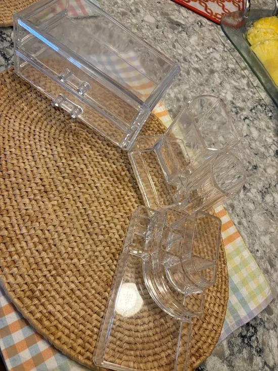 Clear Acrylic Bathroom Organizer Set - Transparent Bath Storage 3 piece