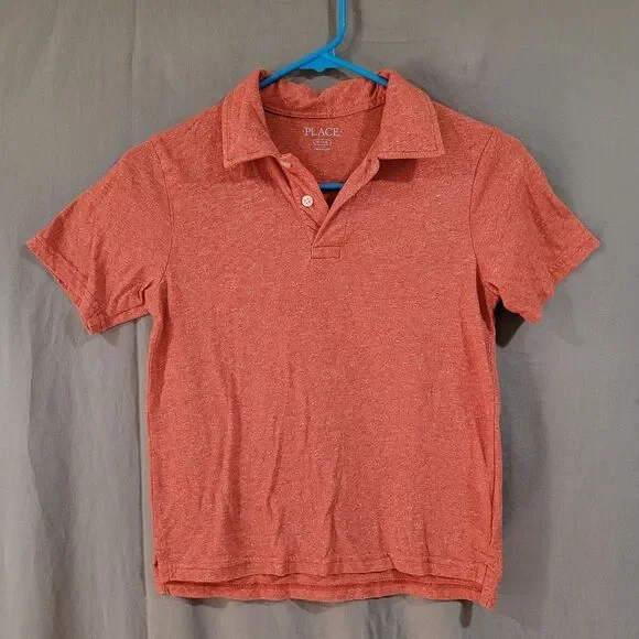 The children's place boys medium 7/8 orange short sleeve polo tee shirt