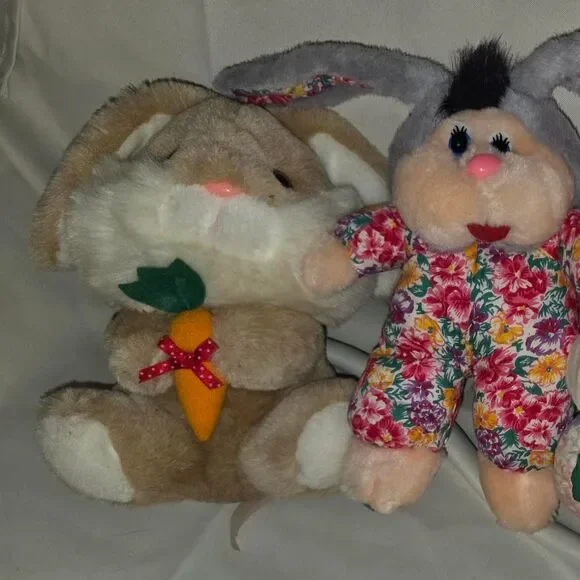 Vtg 90s Commonwealth Bunny Plush bundle Y2K nursery decor retro