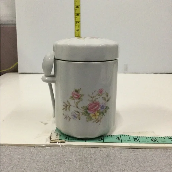 Floral canister 3 pc for bath salts with lid & spoon