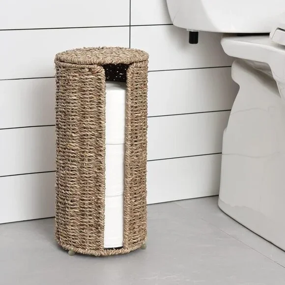 Seagrass Free Standing Toilet Paper Holder, 3 Rolls of Toilet Tissue Storage