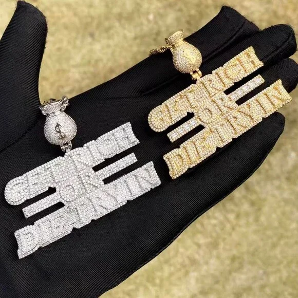 Get Rich or die trying silver Pendant With 24 Inch Rope chain