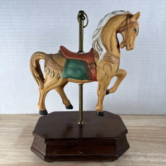 Vintage UOGC Taiwan Carousel Horse Figurine Musical Figurine Wood Base
