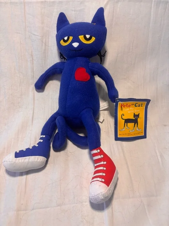 Original Pete the Cat Plush Toy - Blue with Red Heart and Multi-Colored Shoes