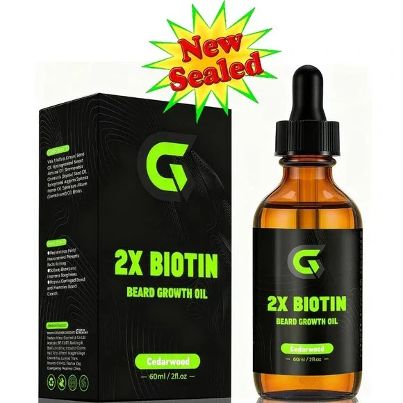 Biotin Beard Growth‎ Oil Men Natural Cedarwood 2oz New