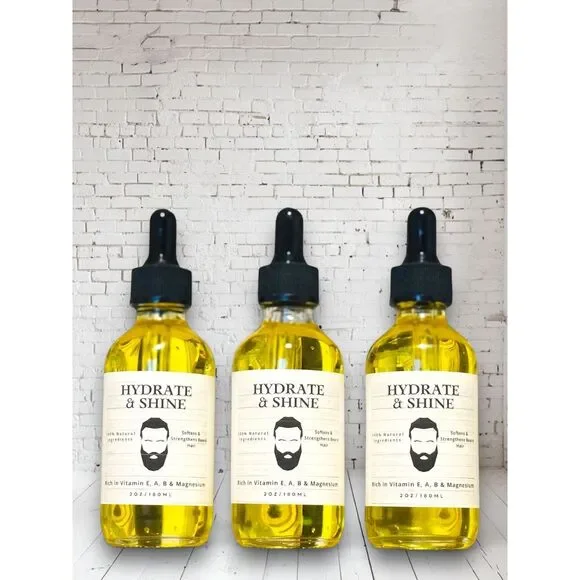 Hydrate & Shine Beard Oil with Vitamins E, A, B‎ & Natural Growth Oil 2oz/60ml