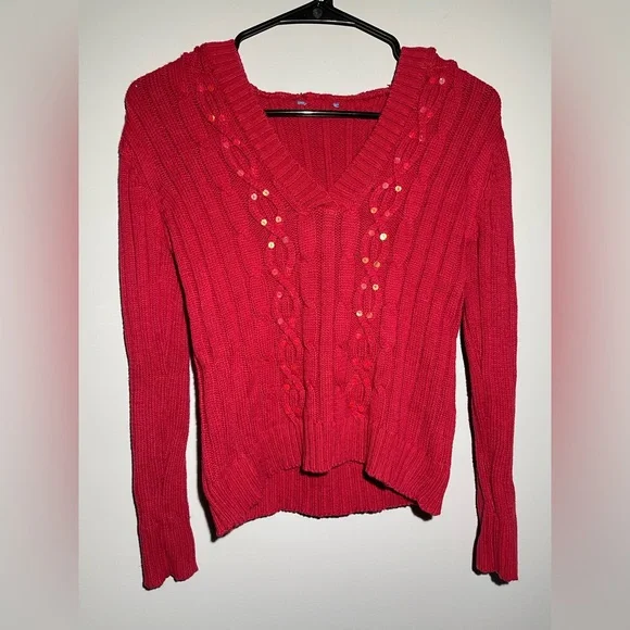 The Children’s Place Red V-Neck Cable Knit Sweater
