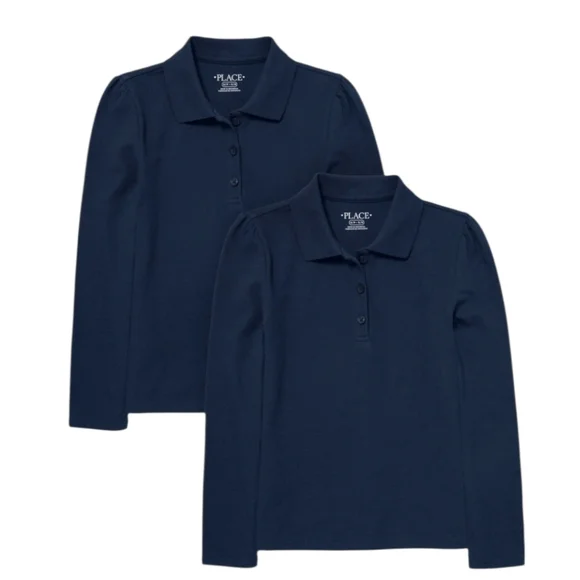 2pc The Children's Place Girls Navy Long Sleeve Polo